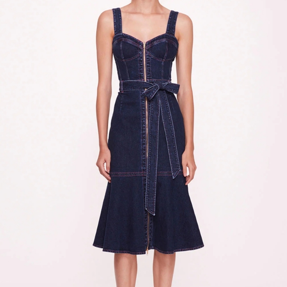 Denim Midi Dress with Belt